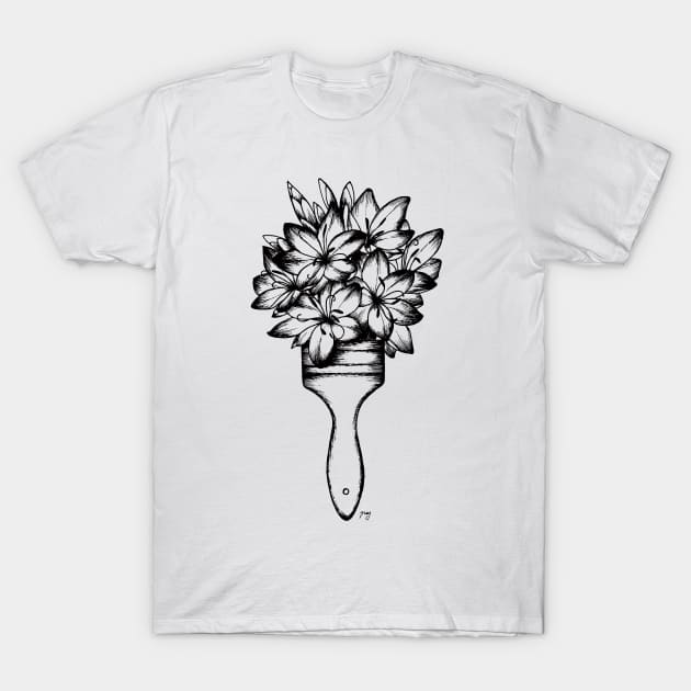 Floral Paint Brush T-Shirt by Akbaly